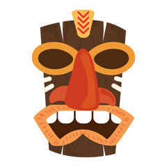 tiki tribal wooden mask decoration element isolated on white background
