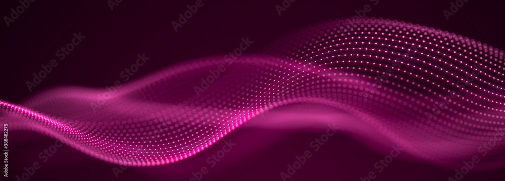 Poster digital landscape with dots and lines. cyberspace grid. background concept for your design. 3d