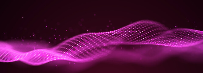 Beautiful curved wave on a dark background. Digital technology background. Concept of network. 3D