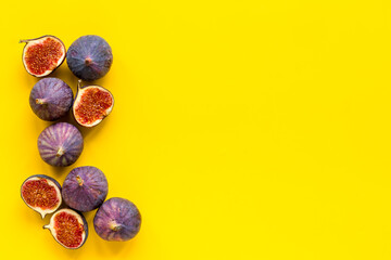 Flat lay of figs on a kitchen table, top view