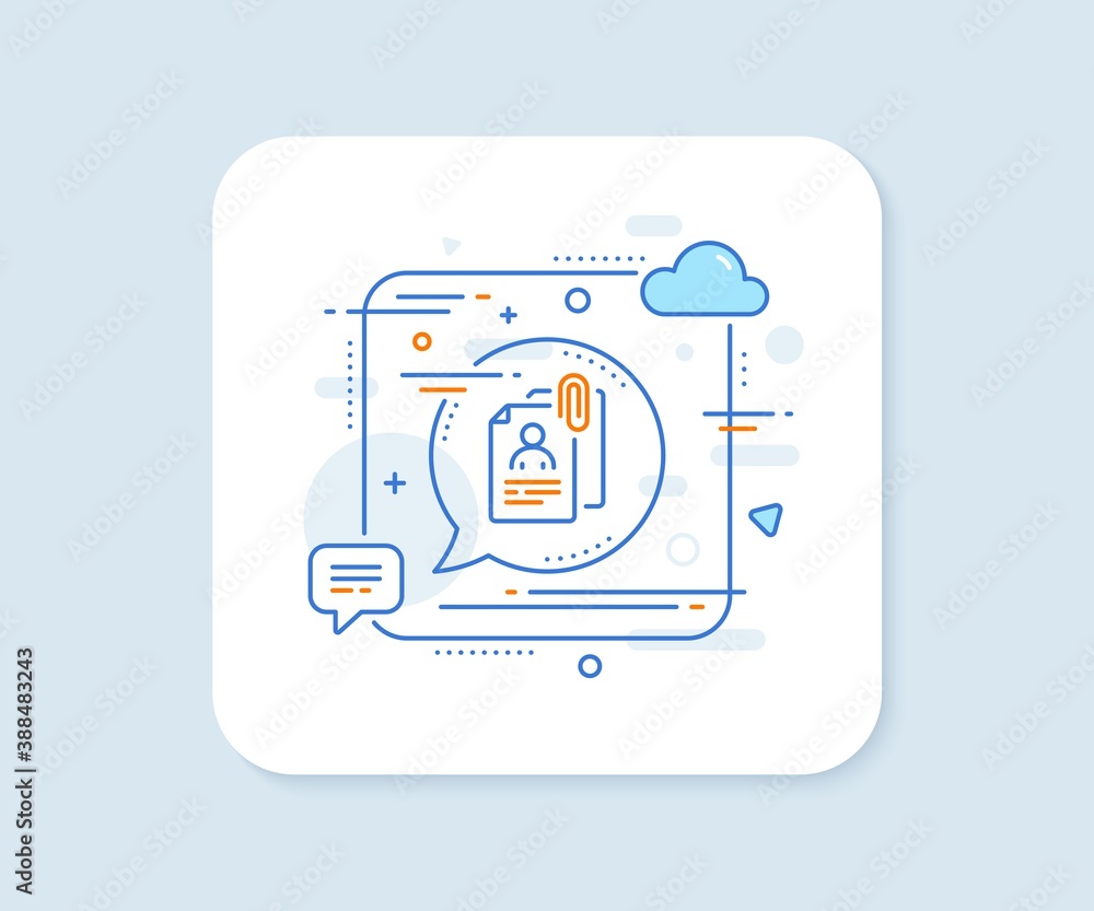 Poster interview documents line icon. abstract square vector button. cv file attachment sign. office hr sym