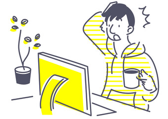 テレワークをする若い男性のイラスト