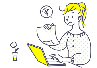 ノートパソコンで作業をする女性　テレワーク
オンラインコミュニケーション