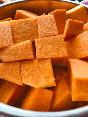 chopped slices of fresh orange pumpkin