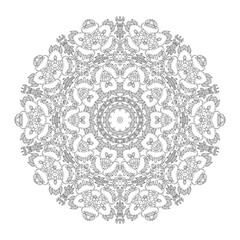 Black and white mandala with intricate floral ornament. Coloring page. Vector design.