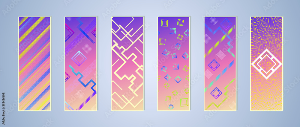 Poster set of modern abstract backgrounds with gradient linear waves. simply geometric template for design