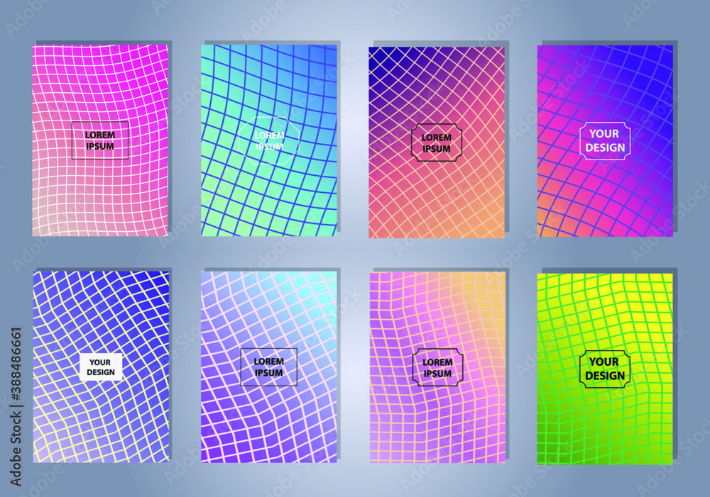 Poster set of modern abstract backgrounds with gradient linear waves. simply geometric template for design