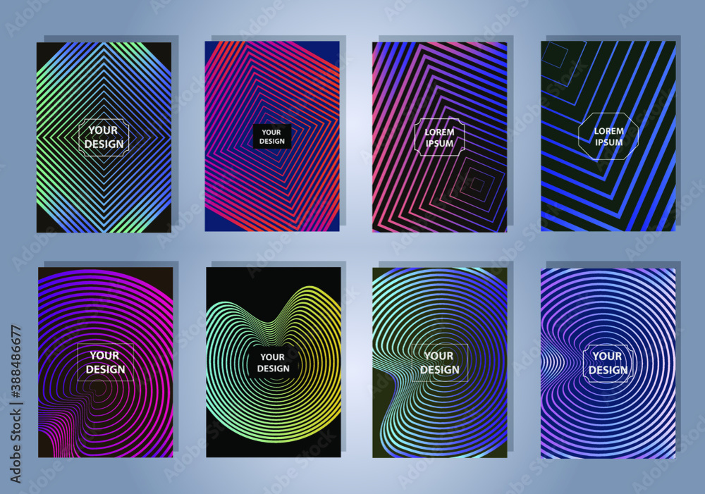 Poster set of modern abstract backgrounds with gradient linear waves. simply geometric template for design