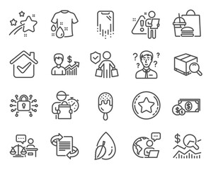 Fototapeta na wymiar Business icons set. Included icon as Dollar money, Business growth, Loyalty star signs. Support consultant, Wash t-shirt, Marketing symbols. Search package, Ice cream, Check investment. Vector