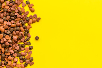 Pet food and cat treats, overhead view