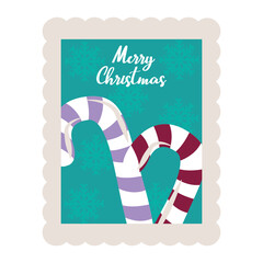 merry christmas candy canes decoration stamp icon
