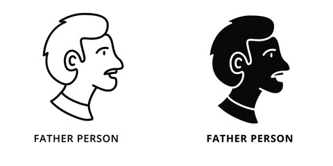Father Profile Photo Silhouette Symbol Illustration. Old Men Head Avatar Icon Line And Glyph Style. Grandfather Person Avatars Logo Vector. People Character User Profile