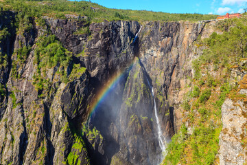 Fototapeta na wymiar Voringsfossen waterfall with rainbow, Norway