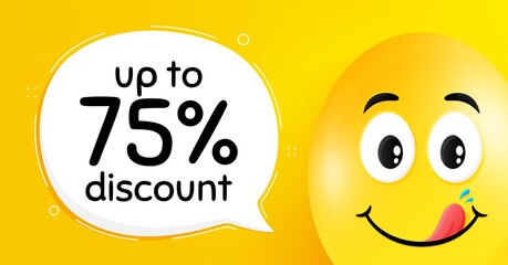 Up to 75% Discount. Easter egg with yummy smile face. Sale offer price sign. Special offer symbol. Save 75 percentages. Easter smile character. Discount tag speech bubble. Vector