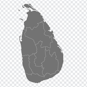 Blank map of  Sri Lanka. Departments and regions of Sri Lankamap. High detailed gray vector map of Sri Lankaon transparent background for your design. EPS10.