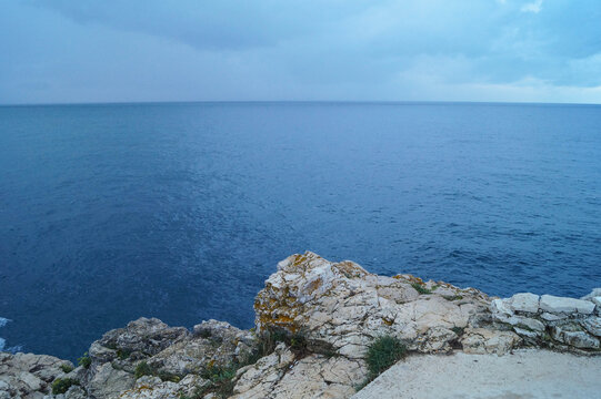 View on Adriatic sea, rocky coast of Pula, Istria, Croatia. Photographs taken in October 2016 with sony a58
