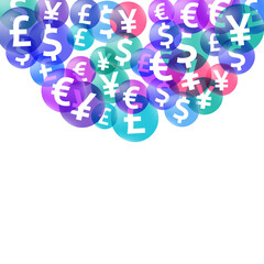 Euro dollar pound yen circle icons scatter currency vector illustration. Sale backdrop. Currency 