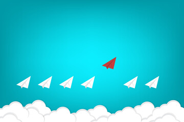 Leadership Concept. Red Paper Airplane Leading White Paper Airplanes.