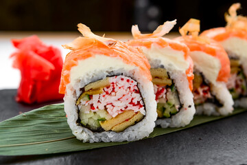 Roll set served on a stone plate on a table