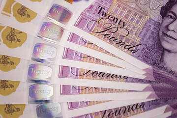 New UK pound,money of United kingdom close up background, Pound UK note