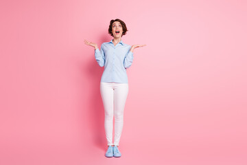 Full length body size view of her she nice attractive lovely glad cheerful cheery skinny...