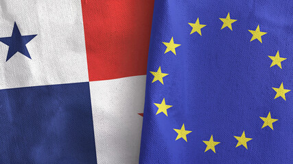 European Union and Panama two flags textile cloth 3D rendering