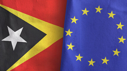 European Union and Timor-Leste East Timor two flags textile cloth 3D rendering