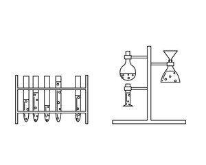 Set with medical laboratory equipment. holder with test tube. soleted outline illustration