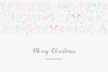 Christmas greeting card with festive decorations. Xmas background with beautiful calligraphy. Vector