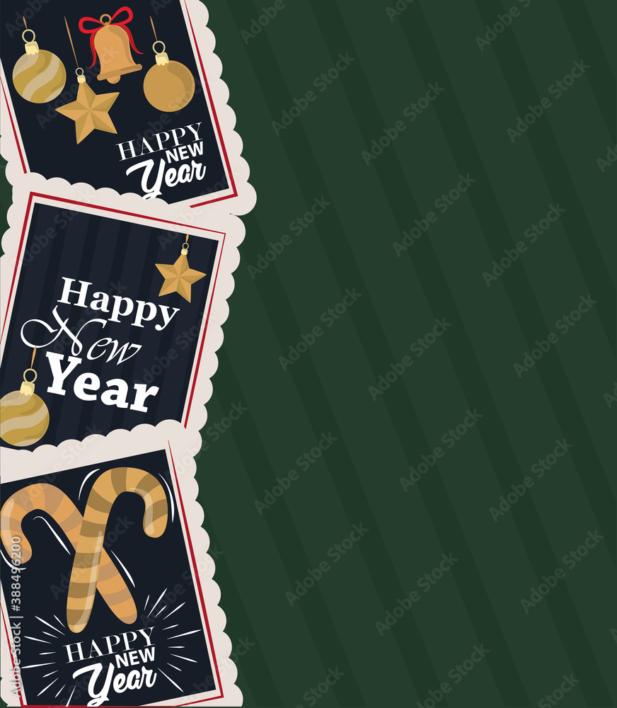 Canvas Prints happy new year 2021, postage stamp icons set with handwritten texts, golden decoration