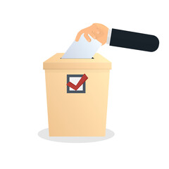 Voting in elections. The ballot is lowered into the ballot box, vector illustration