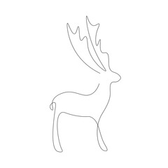 Christmas deer forest animal line drawing. Vector illustration