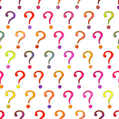 Seamless texture of bright shiny colorful question mark, Isolation on a white background