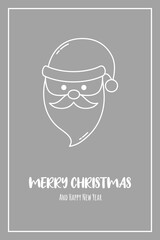 Minimalist Christmas card with Santa Claus and wishes. Vector