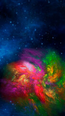 Abstract fractal multicolored neon background. Vertical banner. Used for design and creativity, for screensavers.