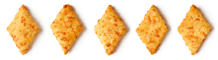 Cheese cookies isolated on white, from above