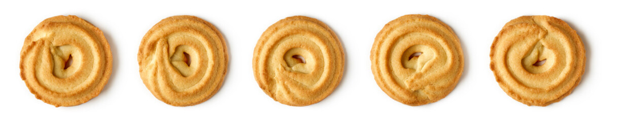 Butter cookies isolated on white, from above