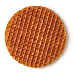 Dutch caramel waffle isolated on white, from above