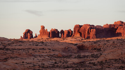 Warm sunset light in Arches National Park, Utah