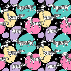 Doodle dogs. Hand drawn funny animals. Cute illustration.