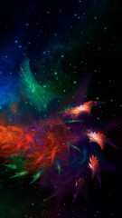 Abstract fractal multicolored neon background. Vertical banner. Used for design and creativity, for screensavers.