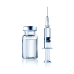 Vacczine und Spritze isoliert auf weiß