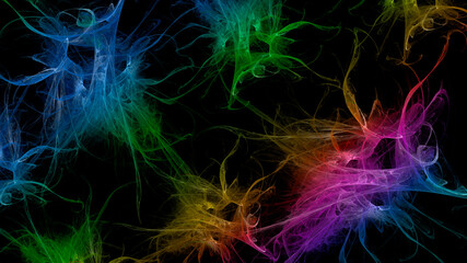 Abstract fractal multicolored neon background. Horizontal banner. Used for design and creativity, for screensavers.