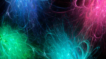 Abstract fractal background with cosmic glow. Horizontal banner. Used for design and creativity, for screensavers.