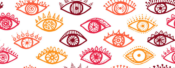 Doodle open eyes artistic repeatable pattern. 