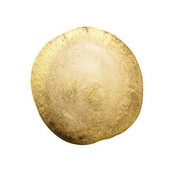 gold circle isolated on white, golden hand painted watercolor shiny element for New Year or Christmas design, background frame for your celebrating text. With real gold glitter