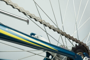 close-up of Bicycle wheel and chain, repair concept, Bicycle travel