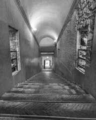 internal stairs in old castle B&W