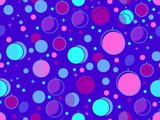 Christmas seamless pattern with christmas balls in 80s style. Great for brochures, promotional material, wrapping paper and wallpapers. Vector illustration