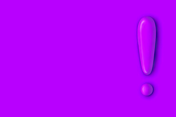 3d purple exclamation mark icon isolated on purple vivid  color wall background with shadow 3D rendering